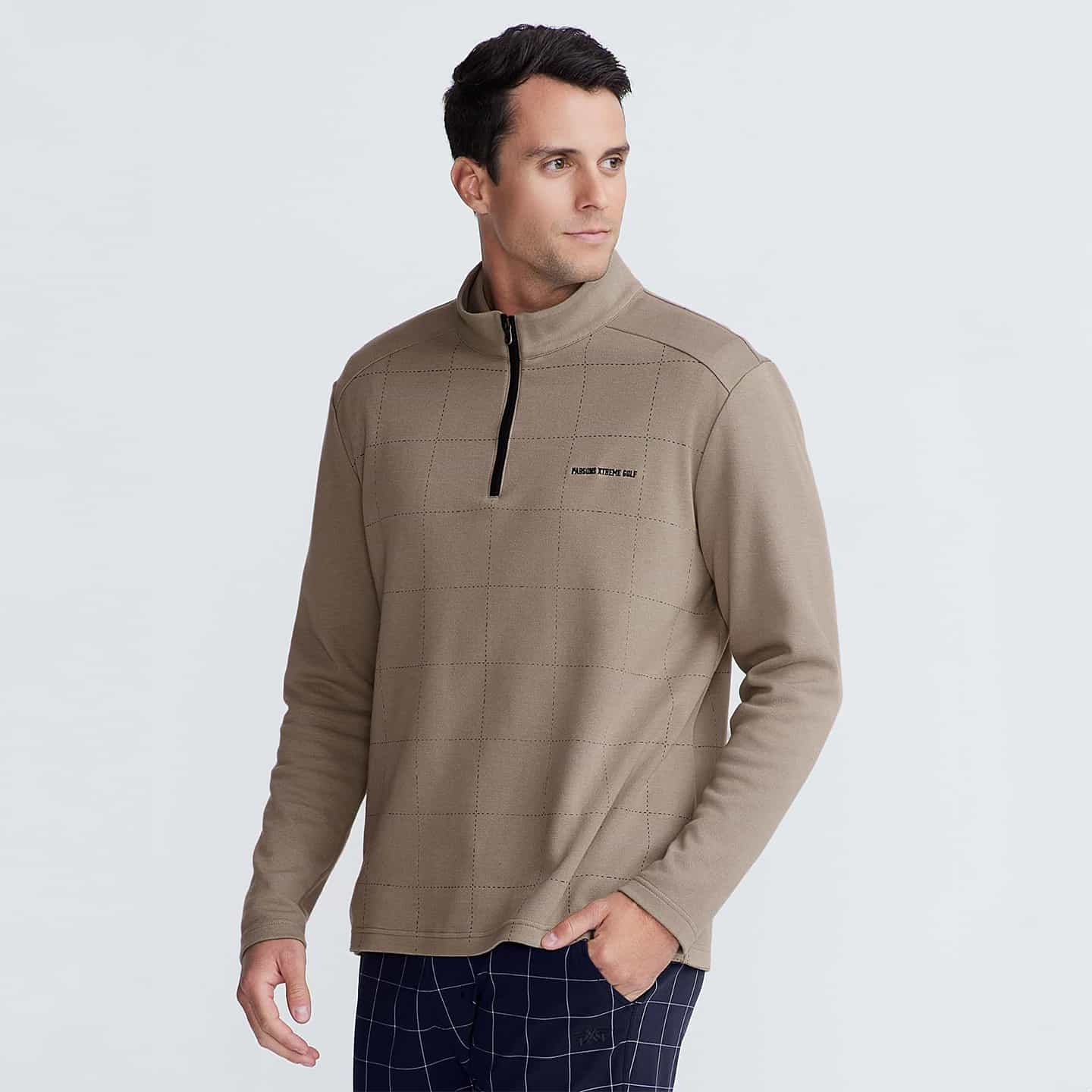 Chandail À Fermeture À Glissière ¼ Et Carreaux Pour Hommes