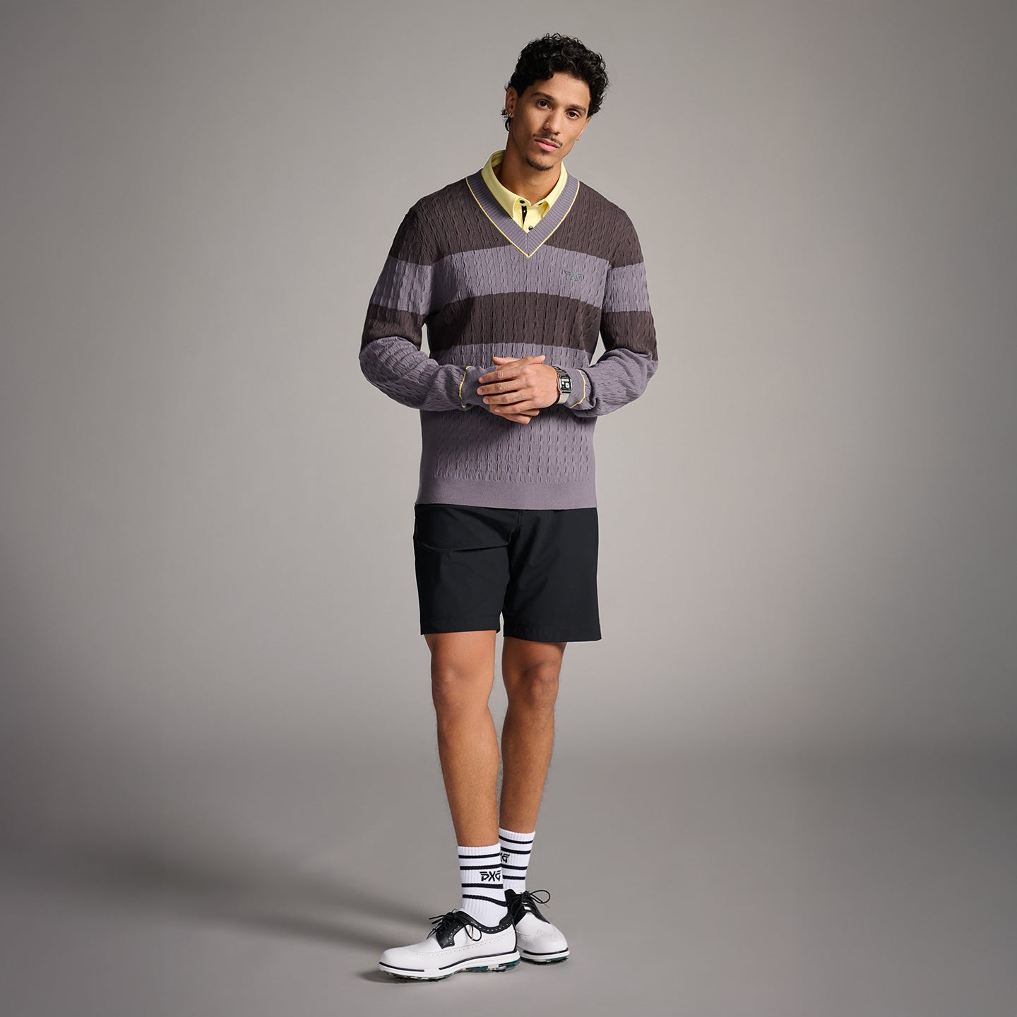 Men's Cable Knit V-Neck Sweater