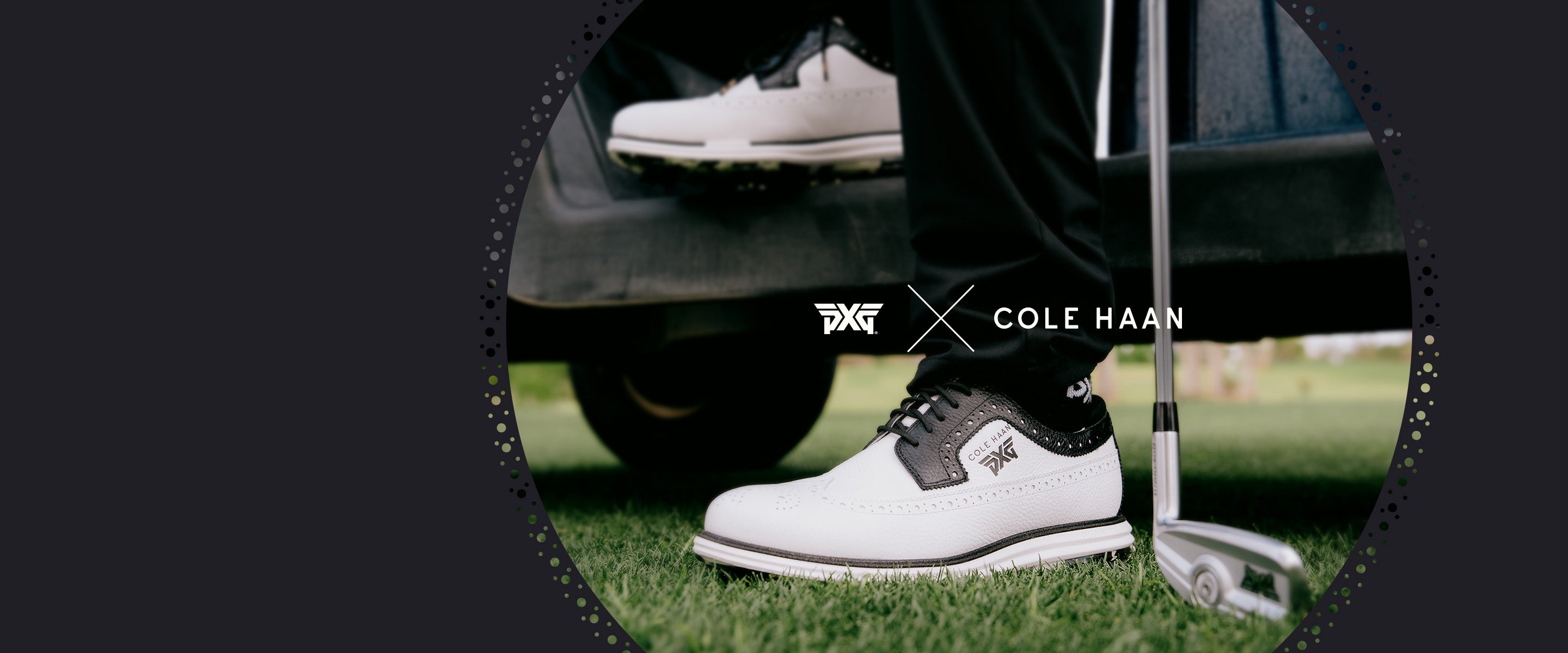 Golf shoes with Cole Haan branding on a golf course