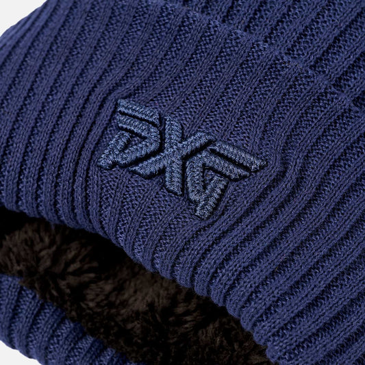 Rib Knit Cuff Beanie With Pom - Peacoat - One Size - PXG Canada