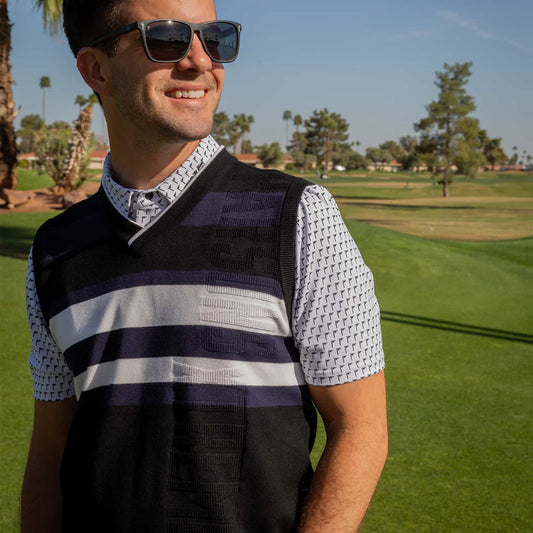Men's V-Neck Color Block Knitted Vest - PXG Canada