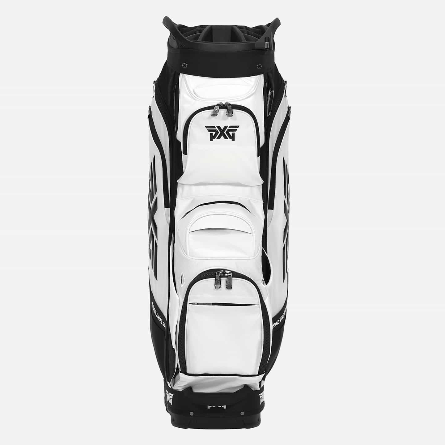 PXG white xtreme cart golf bag on a white background