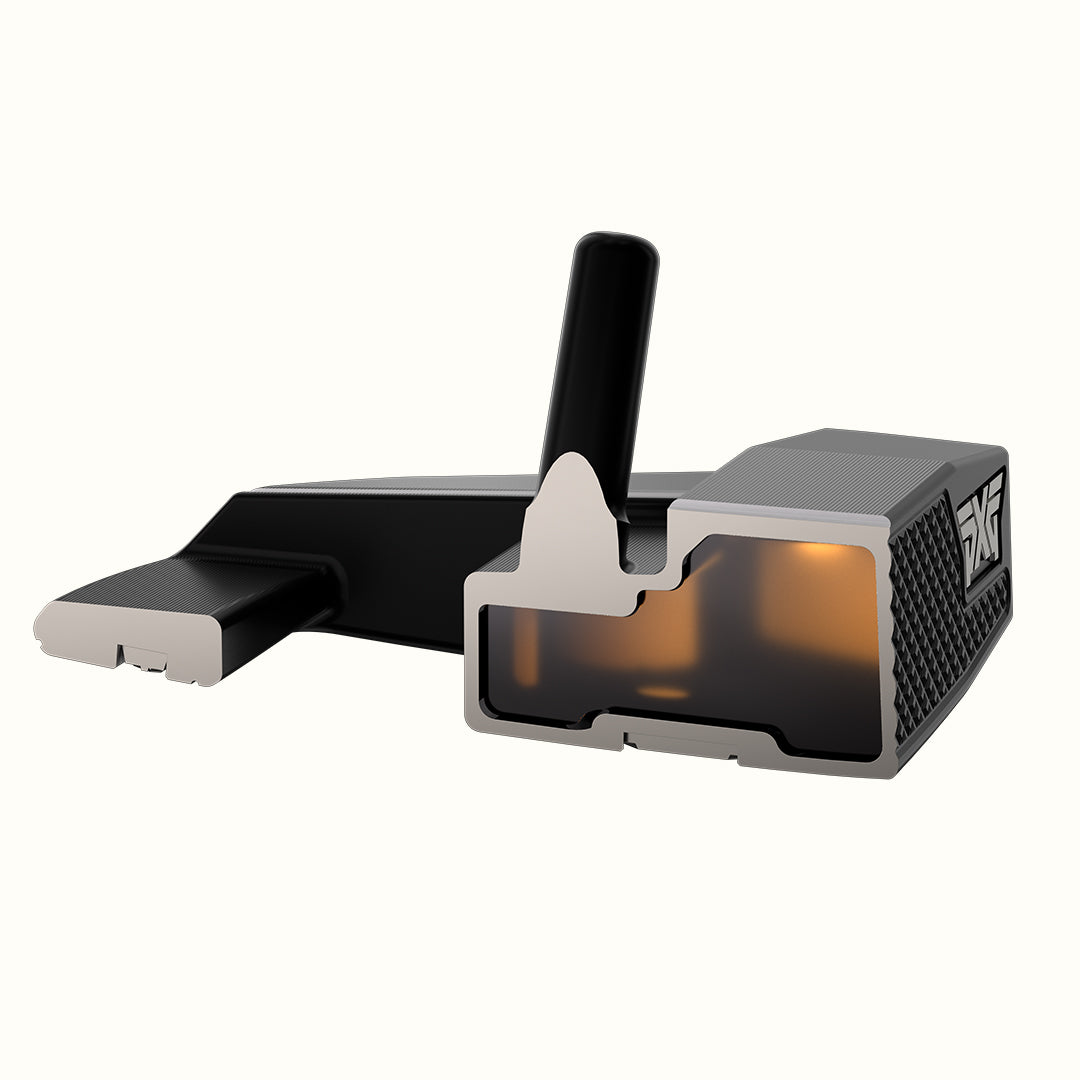 Black putter with pxg brnading on a white background