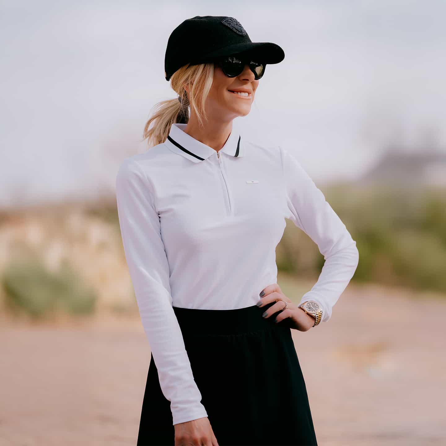 Polo À Manches Longues 1/4 Zip En Tissu Éponge